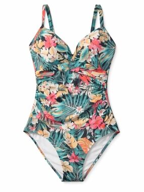 CoCo Reef 34D Underwire One Piece Swimsuit Bra Sized Supportive Tropical Floral